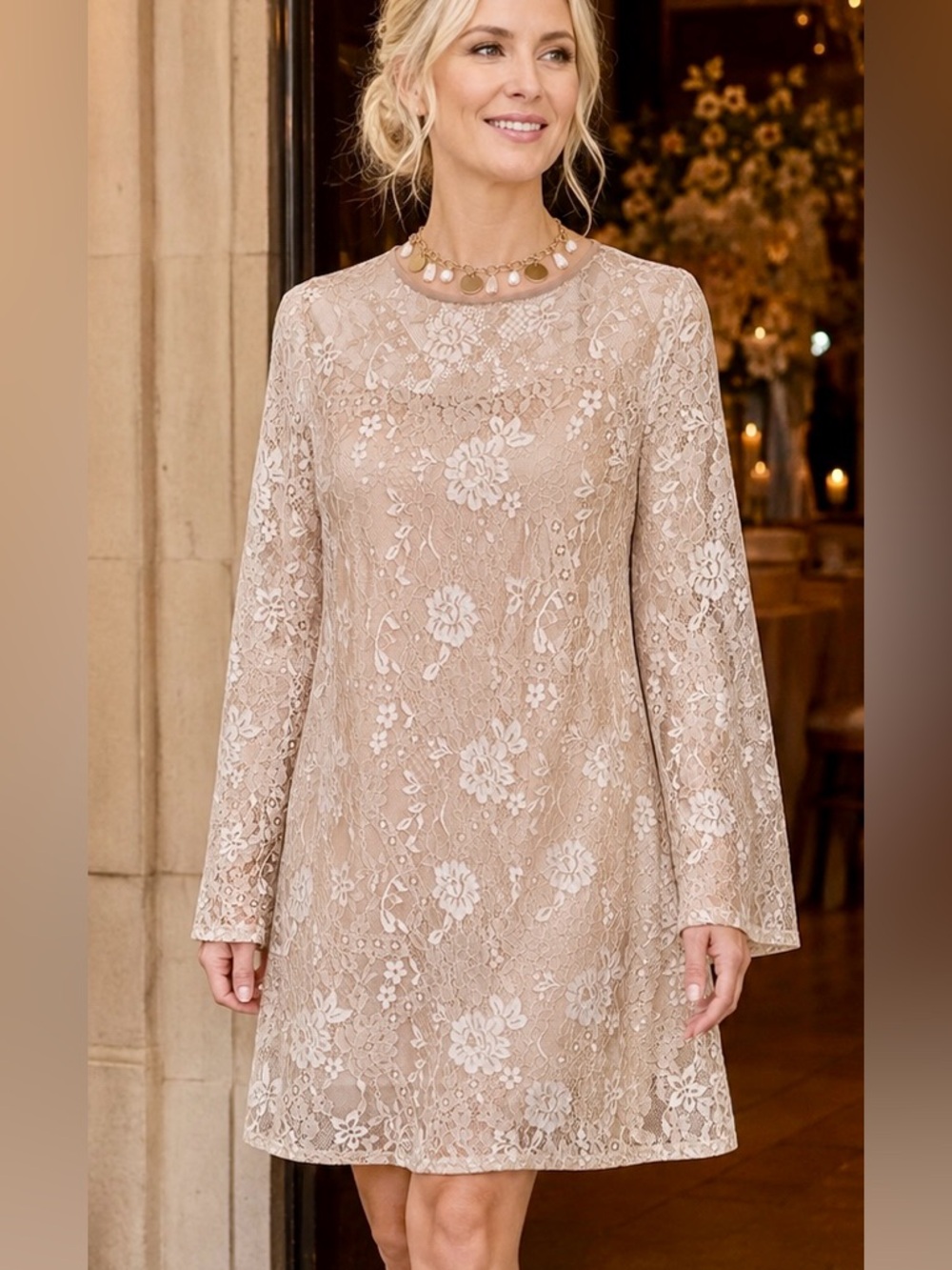 NWT Taylor & Sage Lace Shift Dress Blush Ivory Wedding Guest Size M